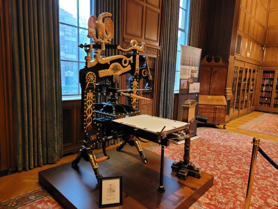 The main room has an old printing press!