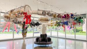 The interior of a building.