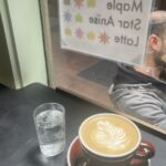 Sparkling water, beautiful design, and maple start anis latte at Comet Cafe.