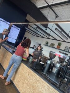 7.) Friendly staff at the counter and spacious inside and outside at Dozer.