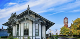 Historic train depot in summer