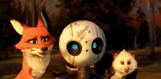 Robot with animated fox and rodent