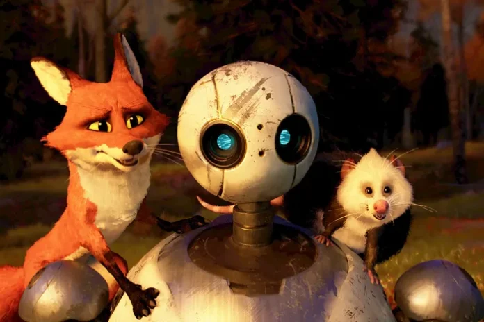 Robot with animated fox and rodent