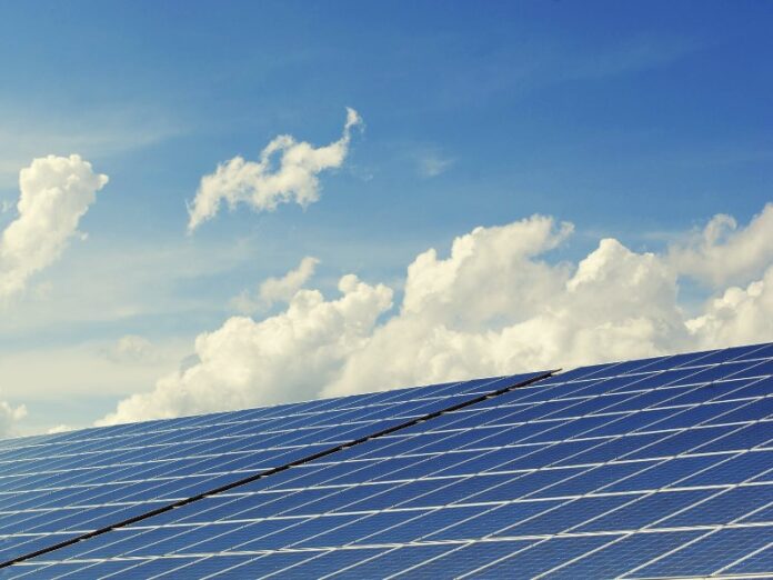 Solar panels against sky