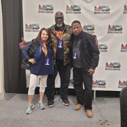 Three comic book creators at comic con