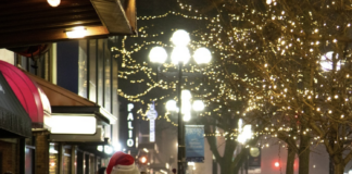 Santa walking downtown