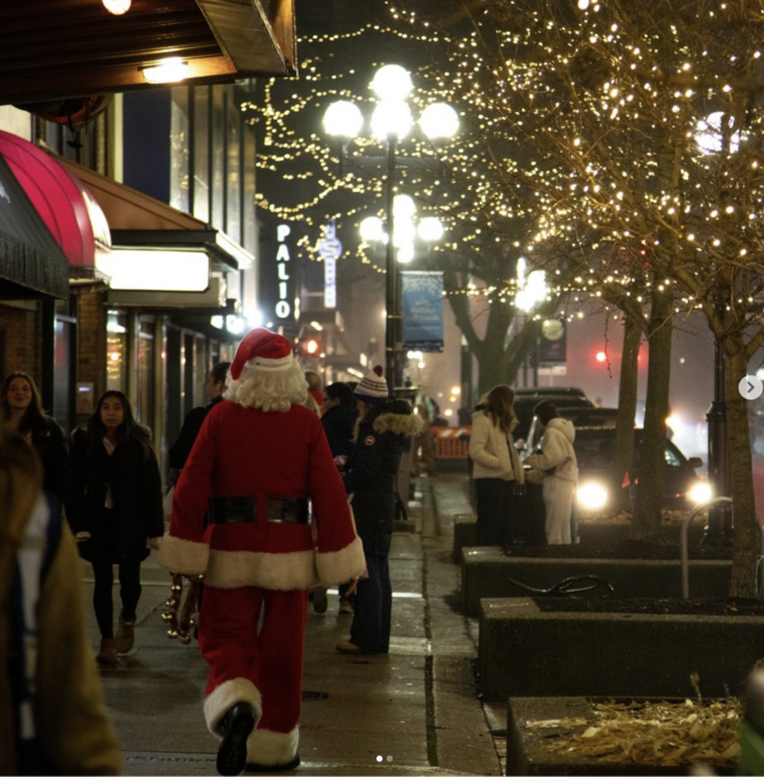 Santa walking downtown