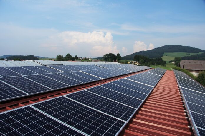 Solar panels on red roof