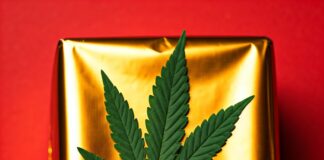 Cannabis on gold wrapped gift