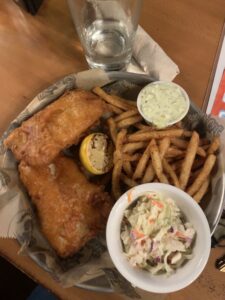fish and chips with coleslaw