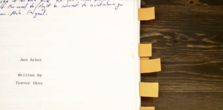 Script with yellow tabs hanging out