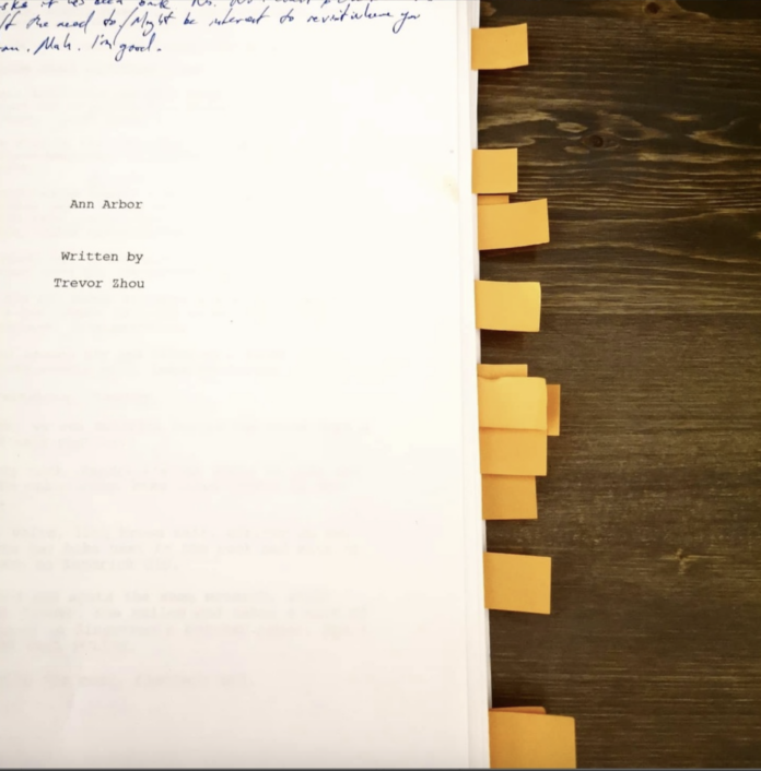 Script with yellow tabs hanging out