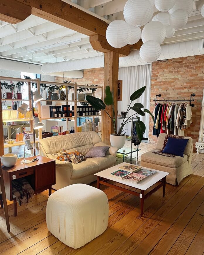 Photo of interior of vintage store with furniture.