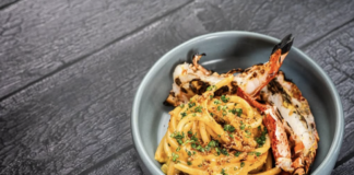 Pasta on gray wood table