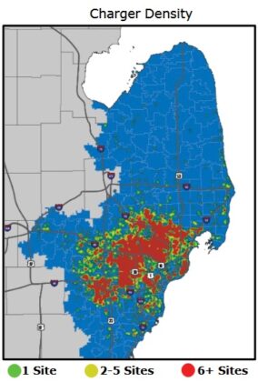 DTE installed EV charging installation map. Image Credit: DTE Energy