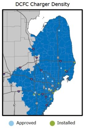 DTE's $77,000 eFleet Charger Rebate installation map. Map credit, DTE Energy