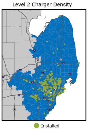 DTE's map of Level 2 Charger installations. Image Credit: DTE Energy