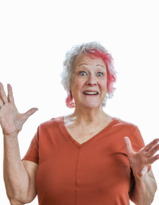 Woman with pink streaks in her hair