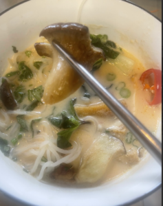 Vegan Laksa Noodle featured veggies, noodles and broth.