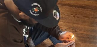 Man lighting up to smoke cannabis