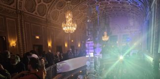 Michigan Theater staircase during the 63rd annual Ann Arbor Film Festival's opening gala. Photo by Drew Saunders