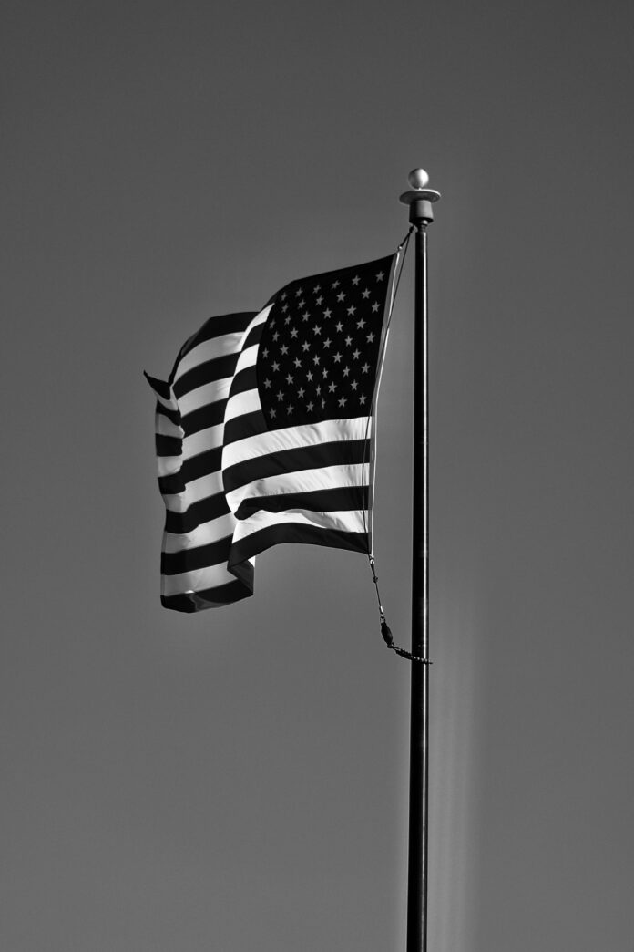 Black and white American flag