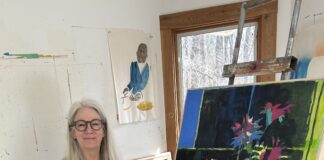 Sarah Innes at work. This photo was taken by Tim Lock and provided to Current Magazine by the artist.