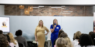 Alison Todak (left) and Kristina Oberly (right) speaking at the 2024 Shine On Summit.