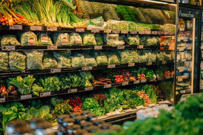 Wide assortment of refrigerated produce for sale