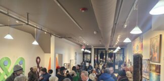 The opening recenption of “Artists and Their Teachers: the Power of Mentorship in the Transfer of Ideas” in the former CultureVerse gallery on Dec. 5. Photo by Drew Saunders.