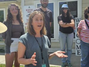 Shoshannah Lenski, the Executive Director of the SEU, speaking with the public on June 2 2026. Photo by Drew Saunders.