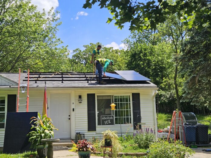 Installation of solar panels for A2's SEU program. Photo by Drew Saunders.